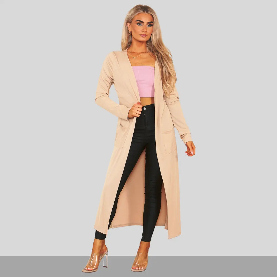 Women s Comfortable Plain Long Cardigan with Side Slits Warm Pullover with Front Pockets Long Fitted Sleeves Stretchy Oversized Winter Thermal Sweater Outwear Draped Lightweight Winter Oversized Open ...