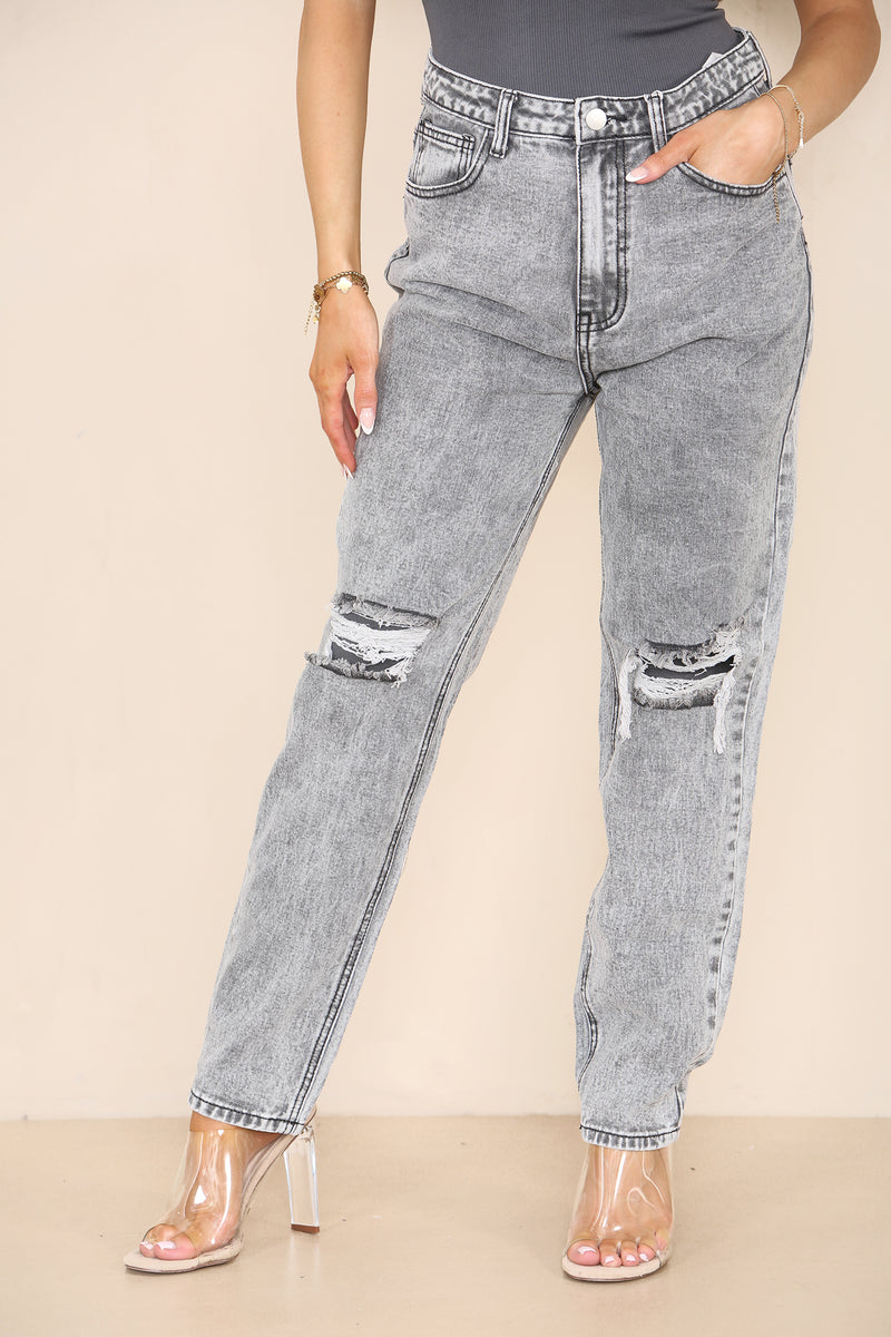 Women's High Waisted Knee Ripped Frayed Straight Leg Jeans, Mom Casual Roll-Up Denim Pants for Streetwear Home Office Work Party Bottom