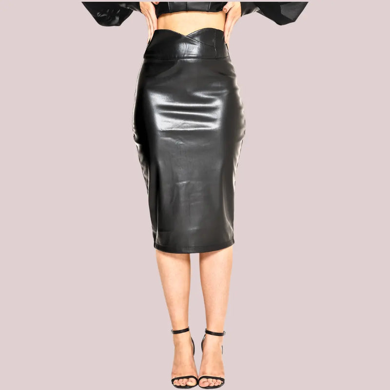 Black-faux-leather-midi-skirt