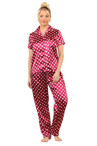 Silky Polka Dot Satin PJs - Stylish Short-Sleeve Lounge Set