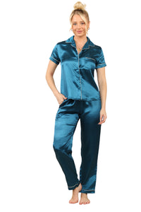 Luxurious Royal Blue Satin Pyjama Set for Women