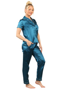 Luxurious Royal Blue Satin Pyjama Set for Women