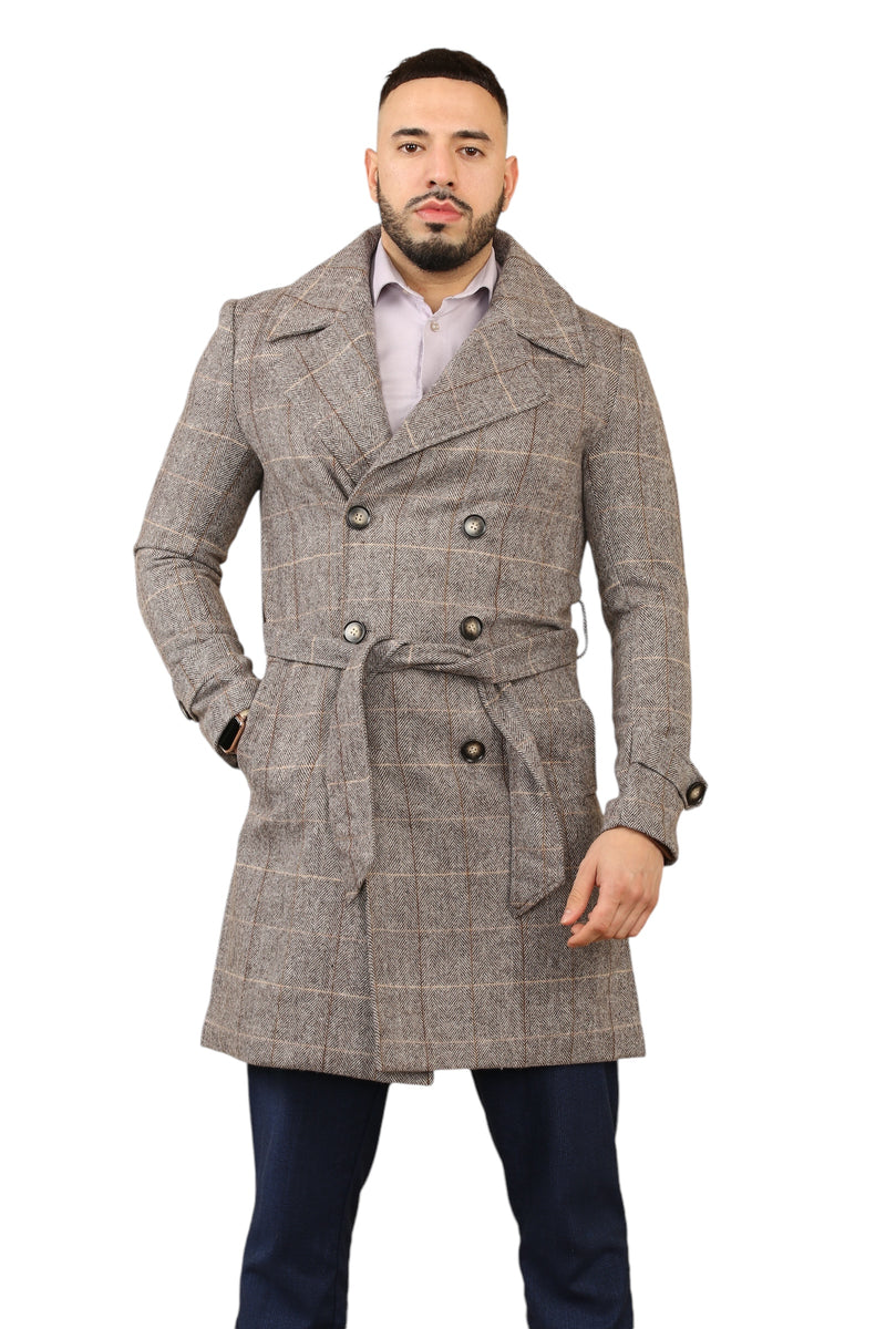 Elaina Premium Men's Double-Breasted Wool Blend Trench Coat