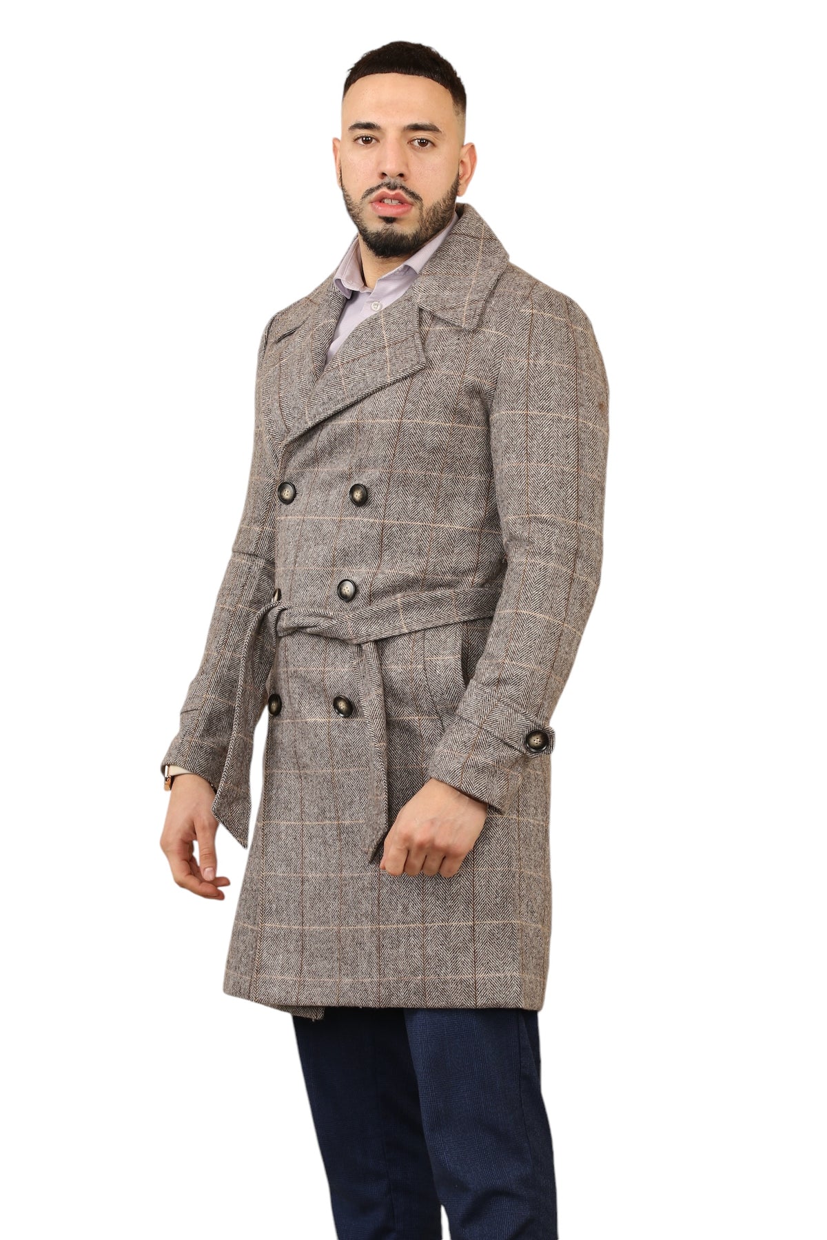 Elaina Premium Men's Double-Breasted Wool Blend Trench Coat