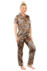 Leopard Satin Print Pyjama Set – Stylish & Comfortable Animal Print Sleepwear for Women