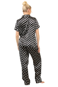 Stylish Black & White Polka Dot Satin Pyjama Set for Women