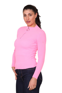 Neon-pink-zip up- knitted- top