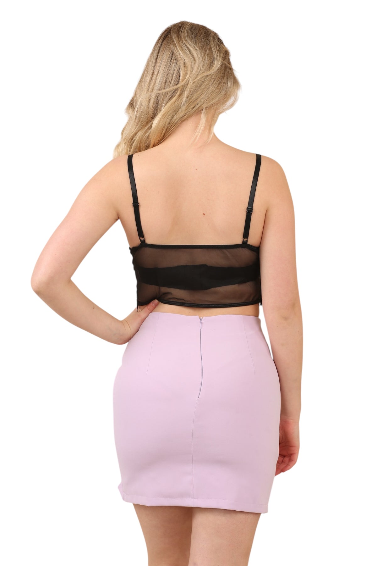 Women's Lilac High Waist Mini Skirt with Side Slit - Slim Fit Short Pencil Skirt