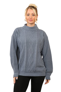 Cable Knit Mock Neck Jumper in Grey