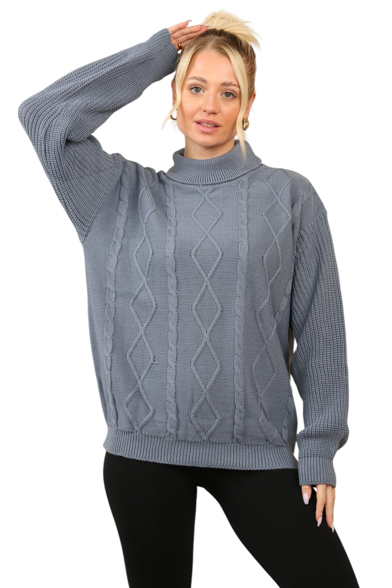 Cable Knit Mock Neck Jumper in Grey