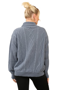 Cable Knit Mock Neck Jumper in Grey