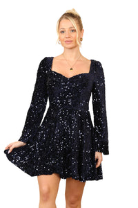 Navy Blue Velvet Sequin Dress – Perfect for Glamorous Evenings