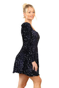 Navy Blue Velvet Sequin Dress – Perfect for Glamorous Evenings