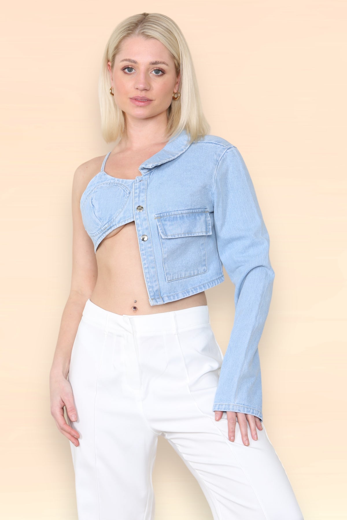 Light-Blue-wash-one-Sleeve- denim-top