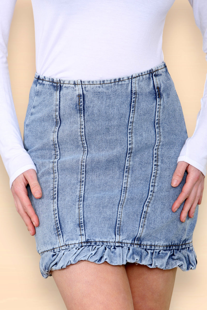 Women's Light Wash Seam Detail Denim Mini Skirt Casual High Waist Pencil Regular Slim Fit Summer Short Jeans Skirt Clubwear Party Office Streetwear Outing