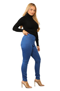 Women's High Waisted Skinny Fit Stretch Jeans Denim Jeggings with Elasticated Waist