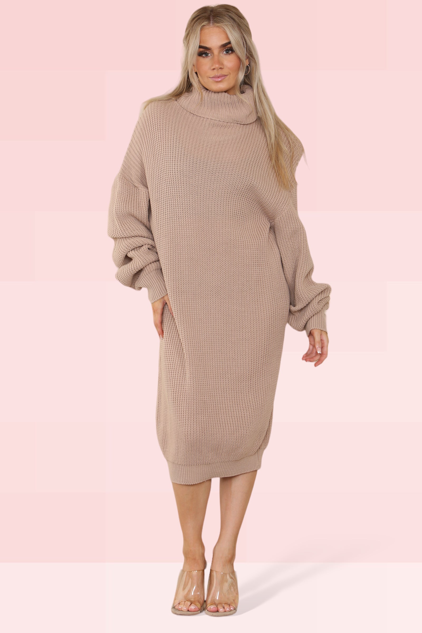 Women s Chunky Knitted High Polar Neck Long Balloon Sleeve Baggy Oversized Winter Jumper Dress Top for Ladies Everyday Winter Evening Vacation Work Holiday Smart Casual Loose and Comfy sweater Knitwea...