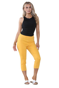 Women's Orange Peel High Waist Skinny Fit Stretch Cropped Capri Jeans Denim Jeggings with Elasticated Waist- Casual Summer Trousers Three Quarter 3/4 Length Pull On Cut Off