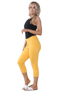 Women's Orange Peel High Waist Skinny Fit Stretch Cropped Capri Jeans Denim Jeggings with Elasticated Waist- Casual Summer Trousers Three Quarter 3/4 Length Pull On Cut Off