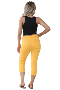 Women's Orange Peel High Waist Skinny Fit Stretch Cropped Capri Jeans Denim Jeggings with Elasticated Waist- Casual Summer Trousers Three Quarter 3/4 Length Pull On Cut Off