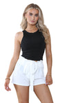 Women’s White High Waist Bow Knot Tie Up Belted Wide Leg Small Tailored Shorts Summer Casual Loose Shorts Pants Beach Streetwear Home wear