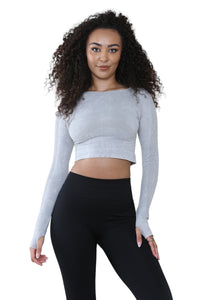 Women's Round Neck Tie-Dye Rib Seamless Slim Fit Long Sleeve Fitness Midriff, Thumb Hole Casual Sports Yoga Gym Workout Crop Top Activewear Sportswear