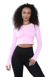 Women's Round Neck Tie-Dye Rib Seamless Slim Fit Long Sleeve Fitness Midriff, Thumb Hole Casual Sports Yoga Gym Workout Crop Top Activewear Sportswear