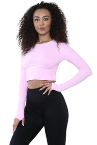 Women's Round Neck Tie-Dye Rib Seamless Slim Fit Long Sleeve Fitness Midriff, Thumb Hole Casual Sports Yoga Gym Workout Crop Top Activewear Sportswear