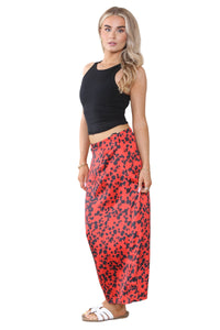 Women’s Brown & Red High Waist Maxi Draped Skirt Summer Long Flared A-Line Slit Wrap Midi Stretch Leopard Animal Print Elegant Summer Streetwear Beach Vacation Outfit