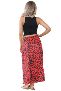 Women’s Brown & Red High Waist Maxi Draped Skirt Summer Long Flared A-Line Slit Wrap Midi Stretch Leopard Animal Print Elegant Summer Streetwear Beach Vacation Outfit