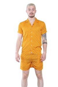 Men's Mustard Polka Dot Shirt and Shorts Set – Retro Summer Co-Ord Outfit