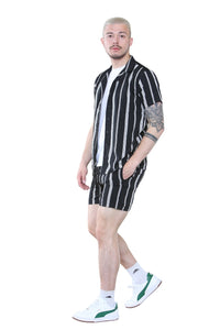 Men's Black Striped Shirt and Shorts Set – Casual Summer Co-Ord Outfit