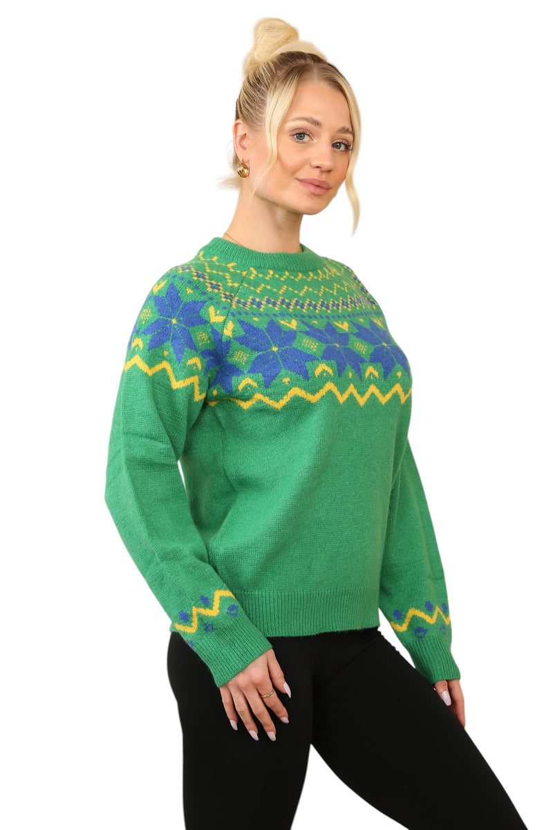 festive spirit with our Fair Isle Christmas Jumper in a vibrant green.